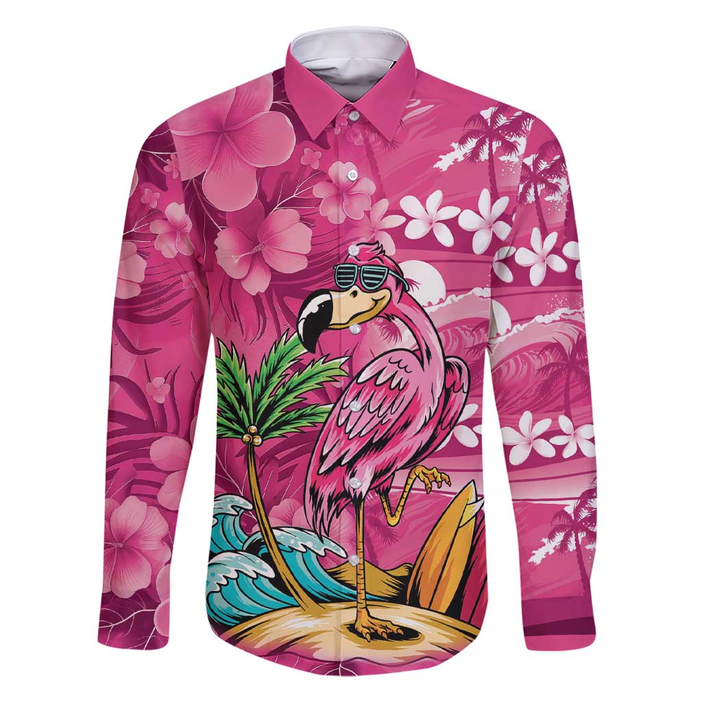Hawaiian Flamingo Hibiscus Personalised Family Matching Short Sleeve Bodycon Dress and Hawaiian Shirt Pink Summer Tropical Flowers LT9 Dad's Shirt - Long Sleeve Pink - Polynesian Pride