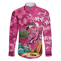 Hawaiian Flamingo Hibiscus Personalised Family Matching Short Sleeve Bodycon Dress and Hawaiian Shirt Pink Summer Tropical Flowers LT9 Dad's Shirt - Long Sleeve Pink - Polynesian Pride