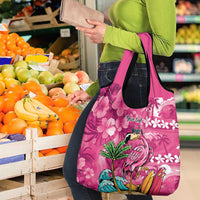 Hawaiian Flamingo Hibiscus Personalised Grocery Bag Pink Summer Tropical Flowers - Polynesian Pride