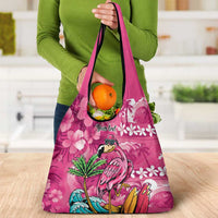 Hawaiian Flamingo Hibiscus Personalised Grocery Bag Pink Summer Tropical Flowers - Polynesian Pride