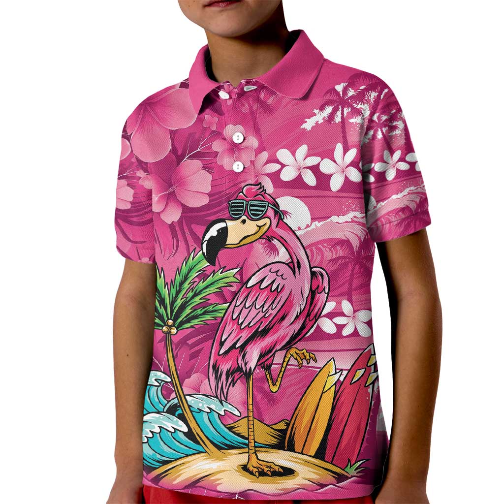 Hawaiian Flamingo Hibiscus Personalised Kid Polo Shirt Pink Summer Tropical Flowers - Polynesian Pride