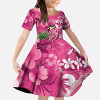 Hawaiian Flamingo Hibiscus Personalised Kid Short Sleeve Dress Pink Summer Tropical Flowers - Polynesian Pride