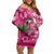 Hawaiian Flamingo Hibiscus Personalised Off Shoulder Short Dress Pink Summer Tropical Flowers - Polynesian Pride