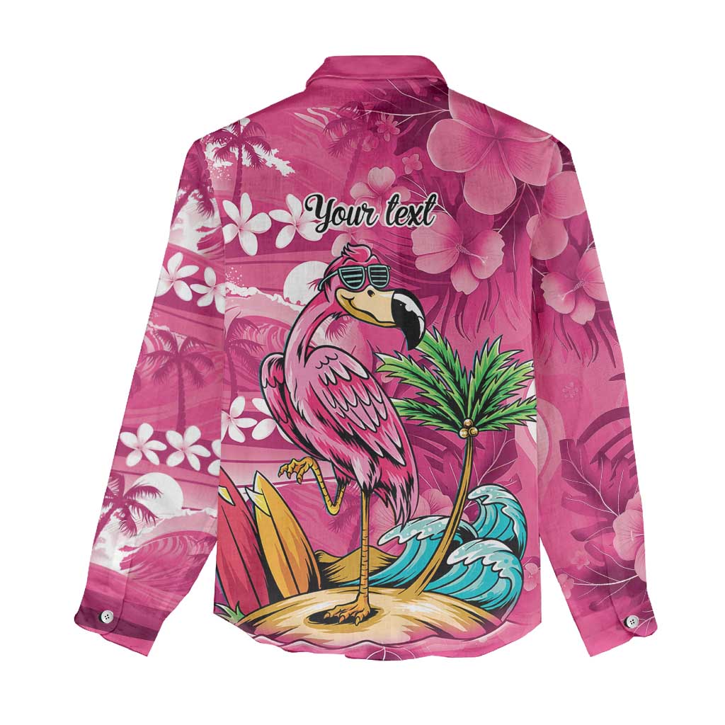 Hawaiian Flamingo Hibiscus Personalised Women Casual Shirt Pink Summer Tropical Flowers - Polynesian Pride