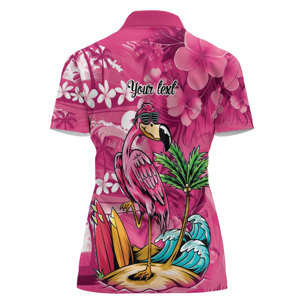 Hawaiian Flamingo Hibiscus Personalised Women Polo Shirt Pink Summer Tropical Flowers LT9 - Polynesian Pride