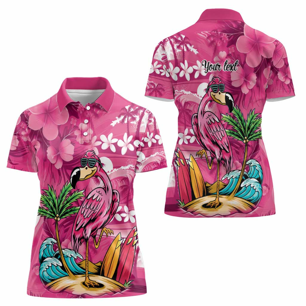 Hawaiian Flamingo Hibiscus Personalised Women Polo Shirt Pink Summer Tropical Flowers LT9 - Polynesian Pride
