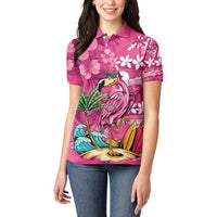 Hawaiian Flamingo Hibiscus Personalised Women Polo Shirt Pink Summer Tropical Flowers LT9 - Polynesian Pride