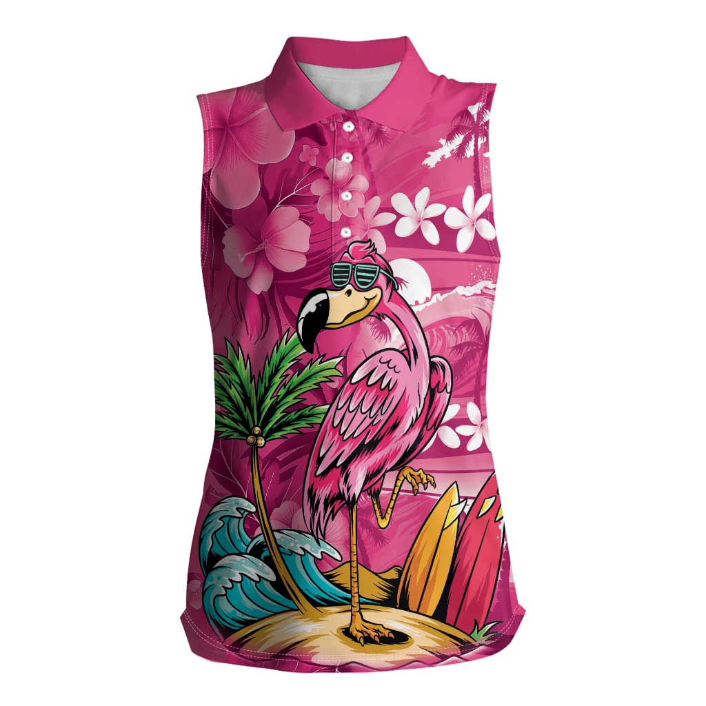 Hawaiian Flamingo Hibiscus Personalised Women Sleeveless Polo Shirt Pink Summer Tropical Flowers LT9 Female Pink - Polynesian Pride