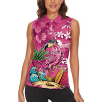 Hawaiian Flamingo Hibiscus Personalised Women Sleeveless Polo Shirt Pink Summer Tropical Flowers LT9 - Polynesian Pride