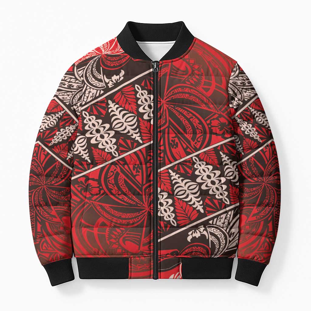 Vintage Ngatu Tribal Tonga Pattern Bomber Puffer Jacket - Polynesian Pride