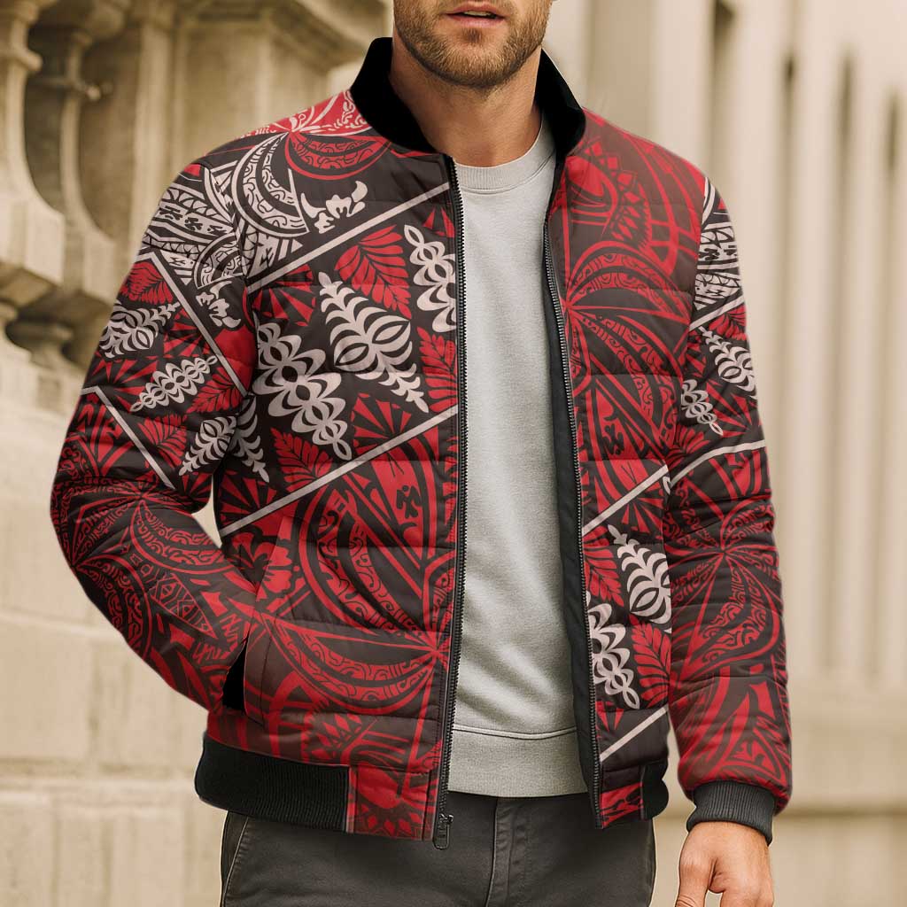 Vintage Ngatu Tribal Tonga Pattern Bomber Puffer Jacket - Polynesian Pride