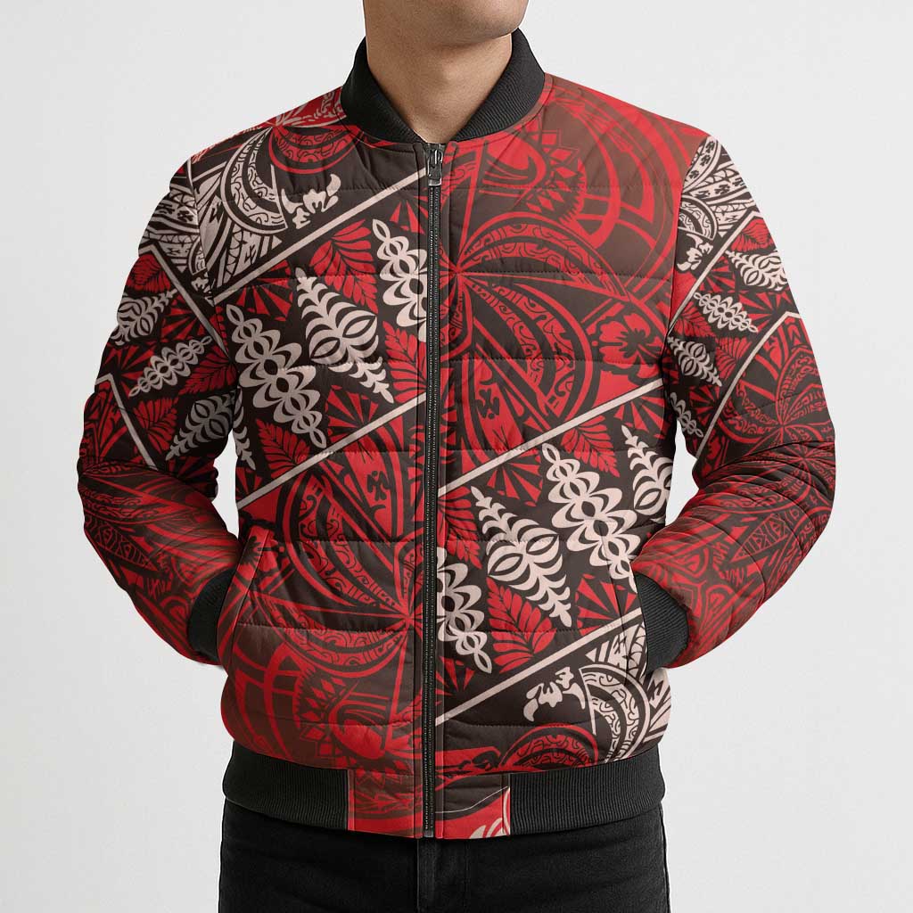 Vintage Ngatu Tribal Tonga Pattern Bomber Puffer Jacket - Polynesian Pride