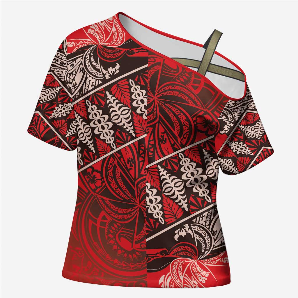 Vintage Ngatu Tribal Tonga Pattern Cross Shoulder Shirt - Polynesian Pride