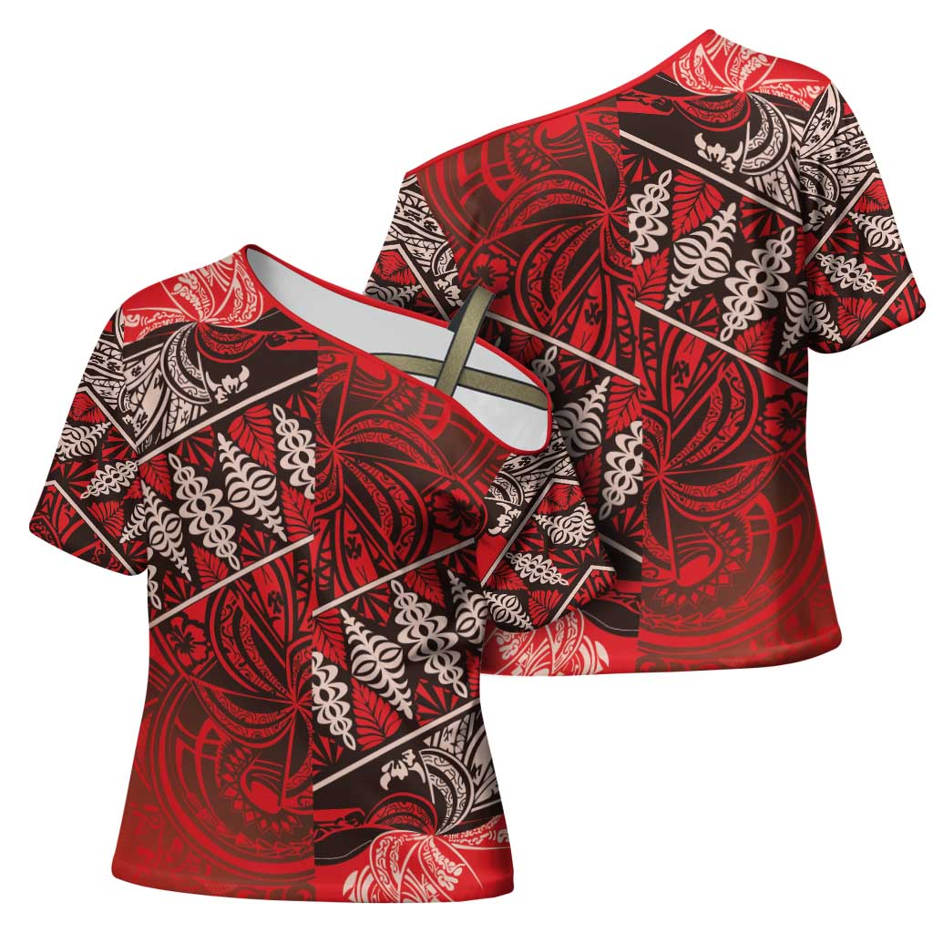 Vintage Ngatu Tribal Tonga Pattern Cross Shoulder Shirt - Polynesian Pride