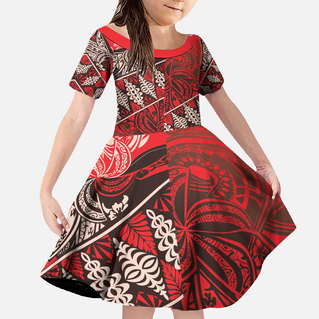 Vintage Ngatu Tribal Tonga Pattern Family Matching Long Sleeve Bodycon Dress and Hawaiian Shirt - Polynesian Pride
