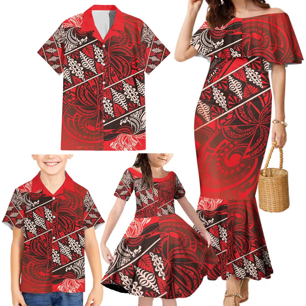 Vintage Ngatu Tribal Tonga Pattern Family Matching Mermaid Dress and Hawaiian Shirt - Polynesian Pride