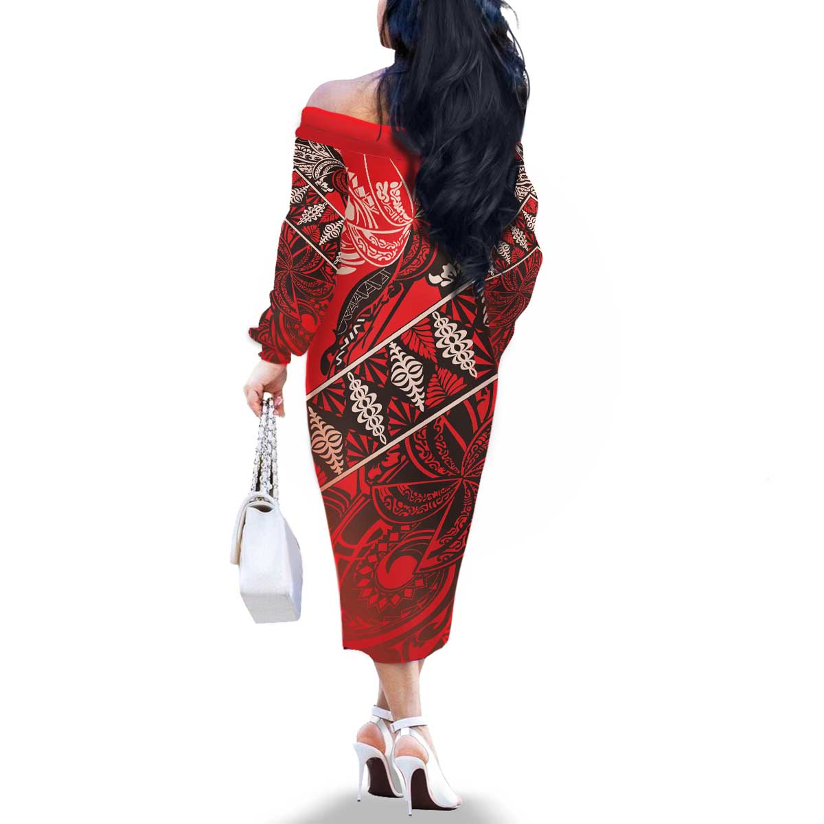 Vintage Ngatu Tribal Tonga Pattern Family Matching Off The Shoulder Long Sleeve Dress and Hawaiian Shirt - Polynesian Pride