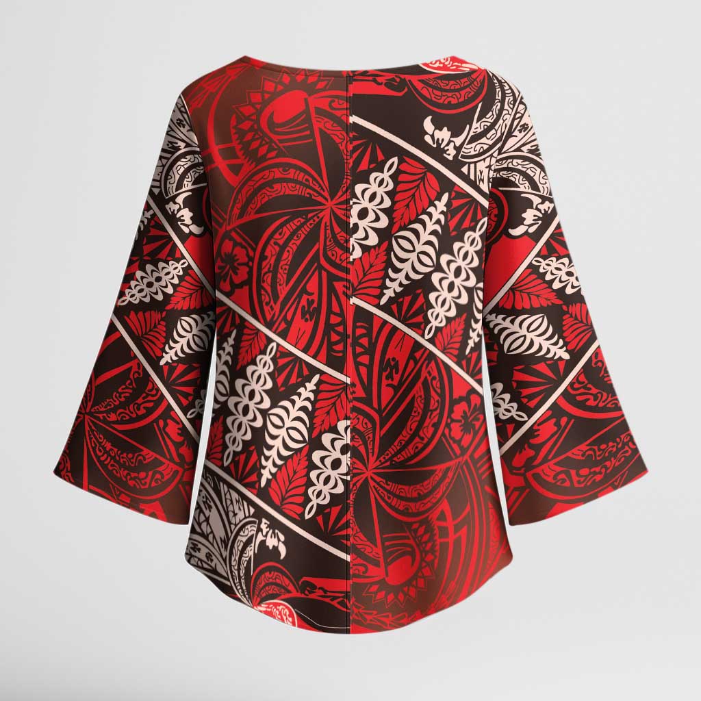Vintage Ngatu Tribal Tonga Pattern Kimono Sleeve Blouse - Polynesian Pride