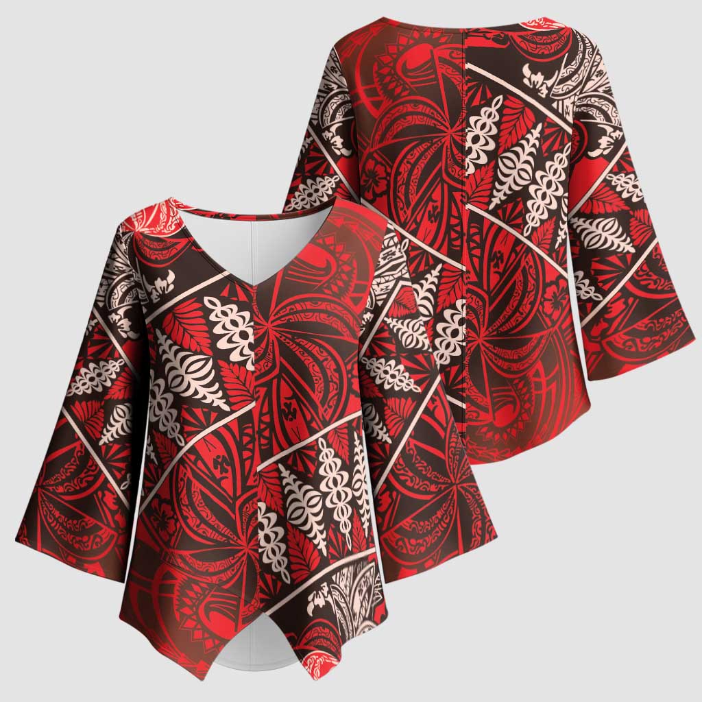 Vintage Ngatu Tribal Tonga Pattern Kimono Sleeve Blouse - Polynesian Pride