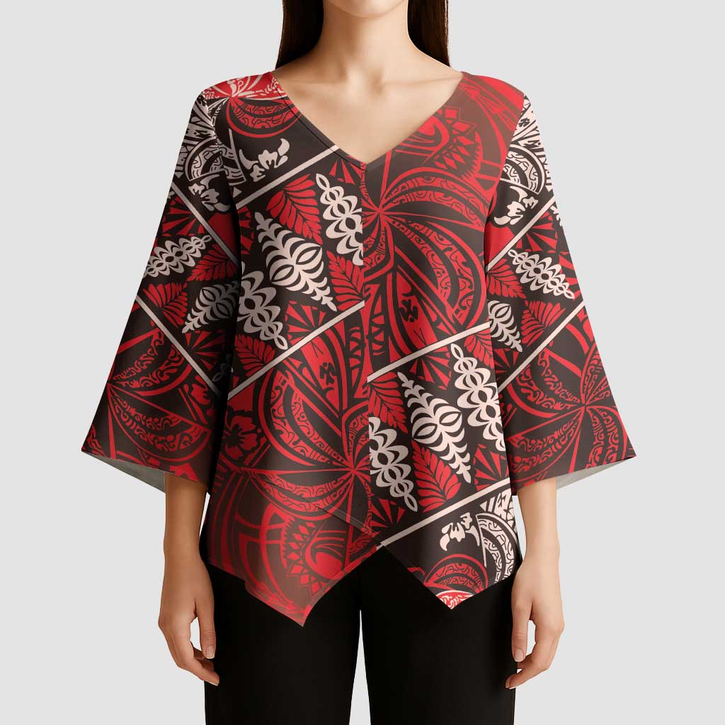 Vintage Ngatu Tribal Tonga Pattern Kimono Sleeve Blouse - Polynesian Pride