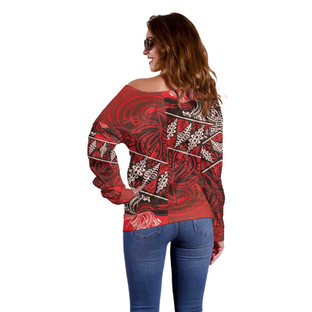 Vintage Ngatu Tribal Tonga Pattern Off Shoulder Sweater - Polynesian Pride