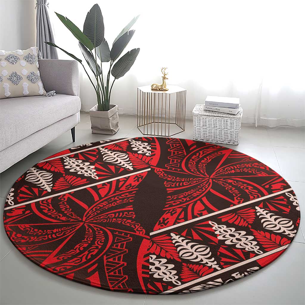 Vintage Ngatu Tribal Tonga Pattern Round Carpet - Polynesian Pride