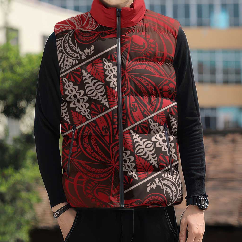 Vintage Ngatu Tribal Tonga Pattern Sleeveless Puffer Jacket - Polynesian Pride