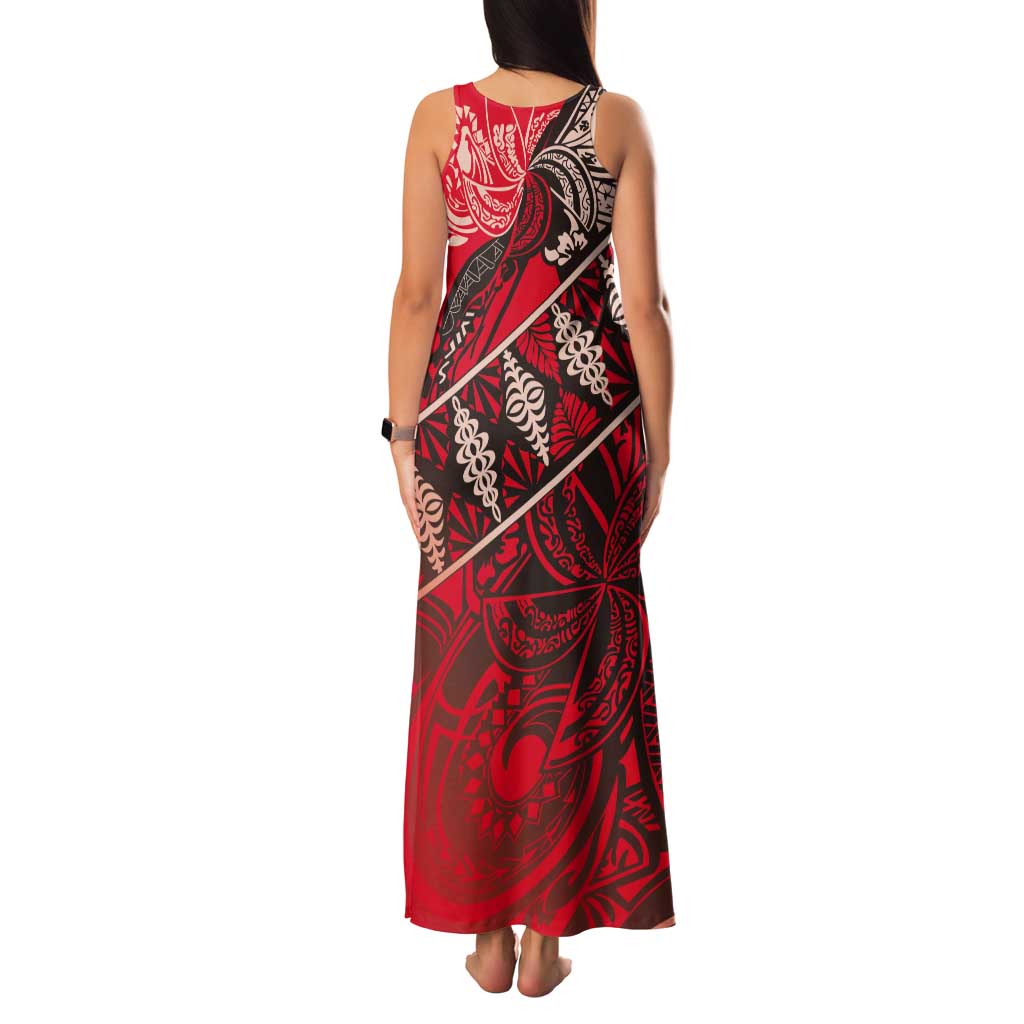 Vintage Ngatu Tribal Tonga Pattern Tank Maxi Dress - Polynesian Pride