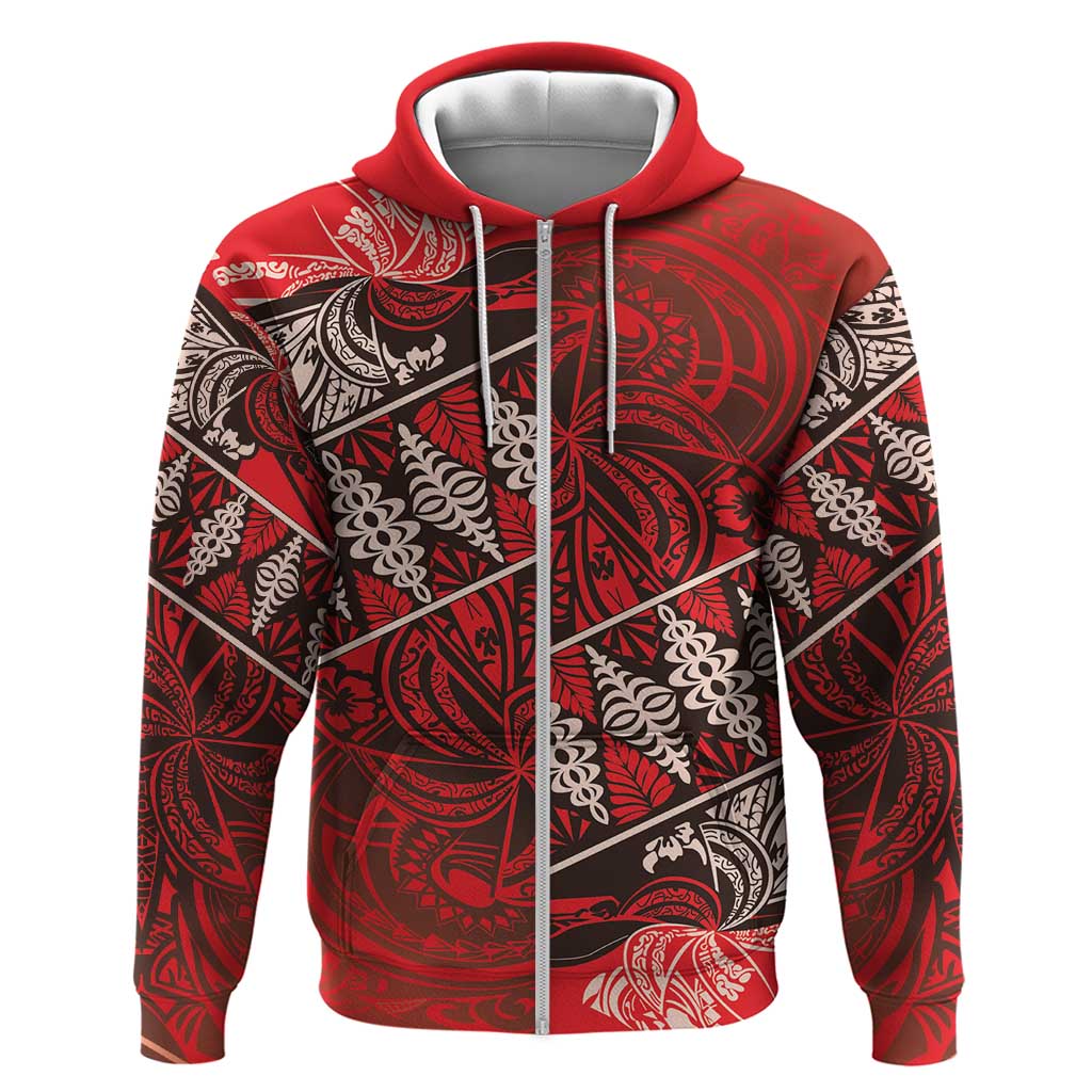 Vintage Ngatu Tribal Tonga Pattern Zip Hoodie - Polynesian Pride