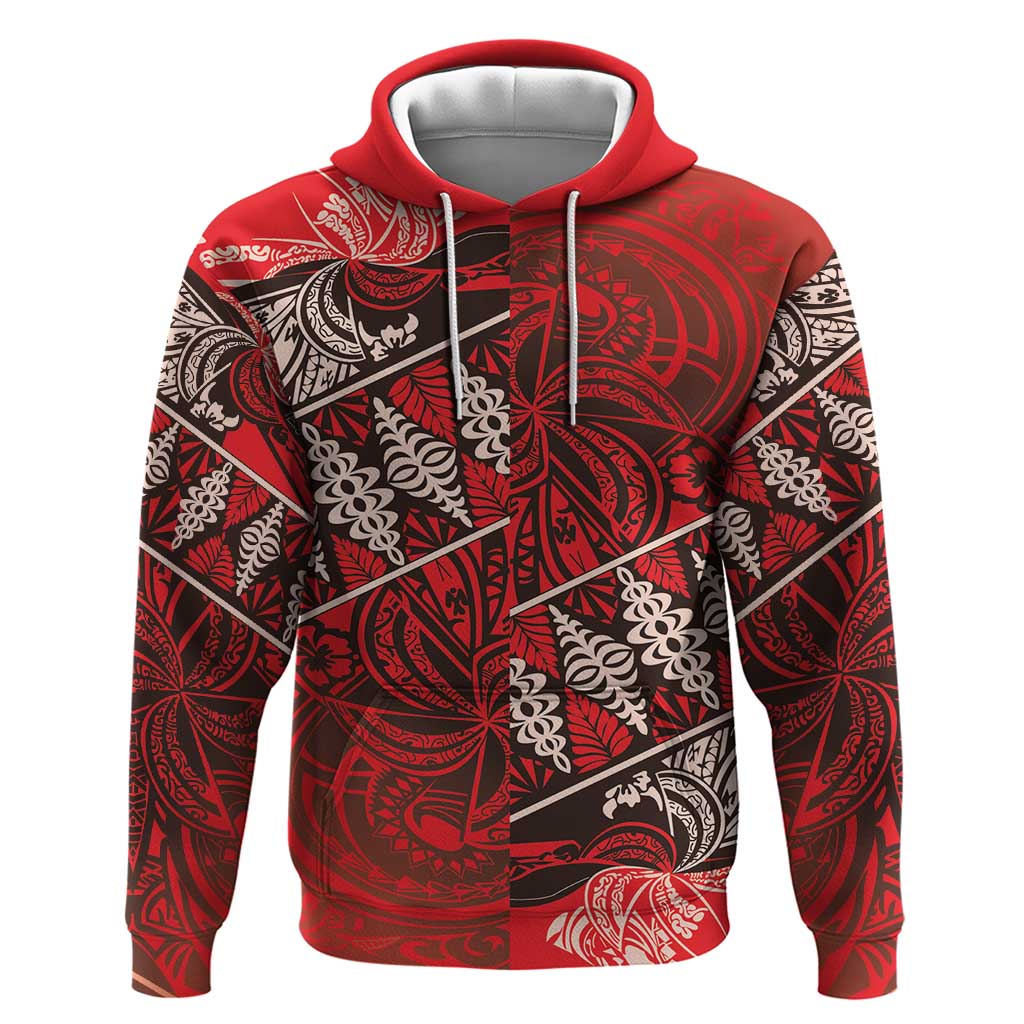 Vintage Ngatu Tribal Tonga Pattern Zip Hoodie - Polynesian Pride