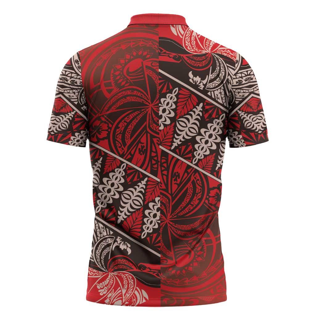 Vintage Ngatu Tribal Tonga Pattern Zipper Polo Shirt - Polynesian Pride