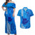 Strong Maui Couples Matching Off Shoulder Maxi Dress and Hawaiian Shirt Good Living Hawaii with Shaka Sign Kakau Tribal Blue LT9 Blue - Polynesian Pride