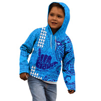 Strong Maui Kid Hoodie Good Living Hawaii with Shaka Sign Kakau Tribal Blue LT9 - Polynesian Pride