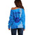 Strong Maui Off Shoulder Sweater Good Living Hawaii with Shaka Sign Kakau Tribal Blue LT9 - Polynesian Pride