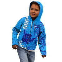 Personalised Strong Maui Kid Hoodie Good Living Hawaii with Shaka Sign Kakau Tribal Blue LT9 - Polynesian Pride