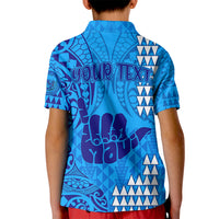 Personalised Strong Maui Kid Polo Shirt Good Living Hawaii with Shaka Sign Kakau Tribal Blue LT9 - Polynesian Pride