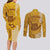 Strong Maui Couples Matching Long Sleeve Bodycon Dress and Long Sleeve Button Shirts Good Living Hawaii with Shaka Sign Kakau Tribal Gold LT9 - Polynesian Pride