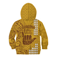 Strong Maui Kid Hoodie Good Living Hawaii with Shaka Sign Kakau Tribal Gold LT9 - Polynesian Pride
