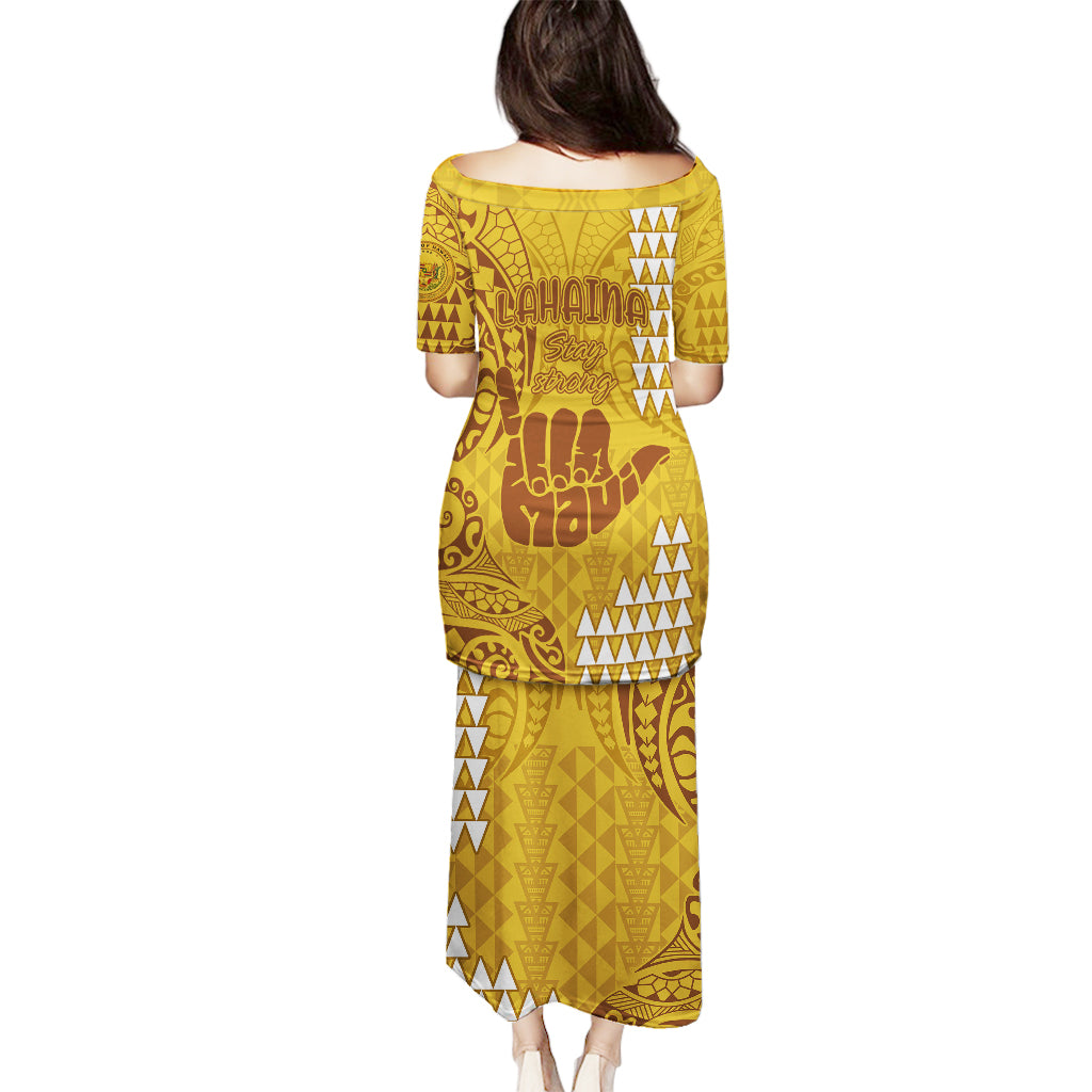 Strong Maui Puletasi Good Living Hawaii with Shaka Sign Kakau Tribal Gold LT9 - Polynesian Pride