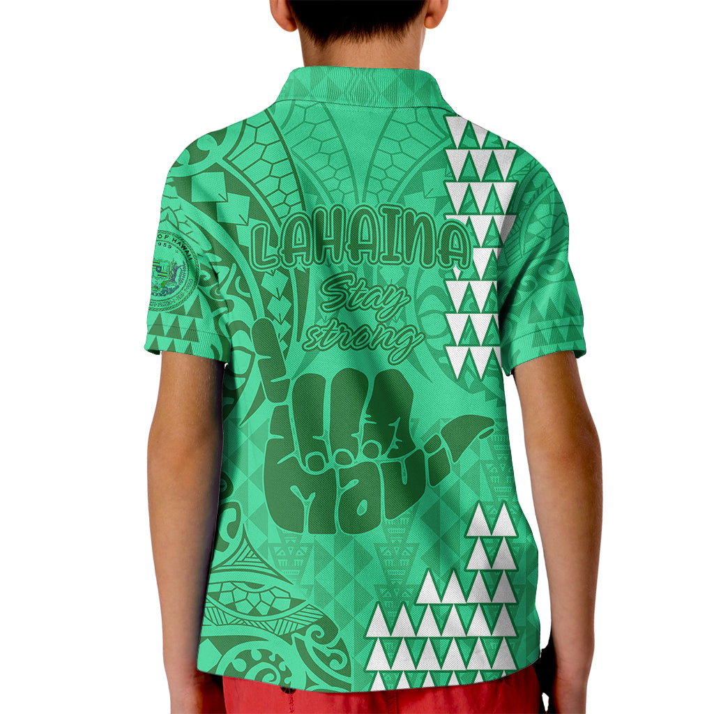 Strong Maui Kid Polo Shirt Good Living Hawaii with Shaka Sign Kakau Tribal Green LT9 - Polynesian Pride