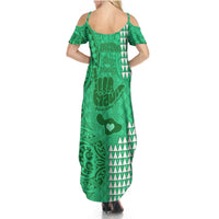 Strong Maui Summer Maxi Dress Good Living Hawaii with Shaka Sign Kakau Tribal Green LT9 - Polynesian Pride