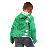Personalised Strong Maui Kid Hoodie Good Living Hawaii with Shaka Sign Kakau Tribal Green LT9 - Polynesian Pride