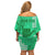 Personalised Strong Maui Off Shoulder Short Dress Good Living Hawaii with Shaka Sign Kakau Tribal Green LT9 - Polynesian Pride