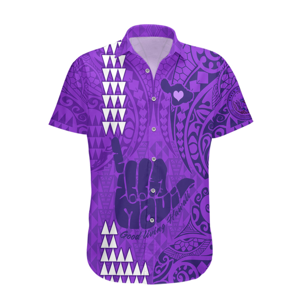 Strong Maui Hawaiian Shirt Good Living Hawaii with Shaka Sign Kakau Tribal Purple LT9 Purple - Polynesian Pride