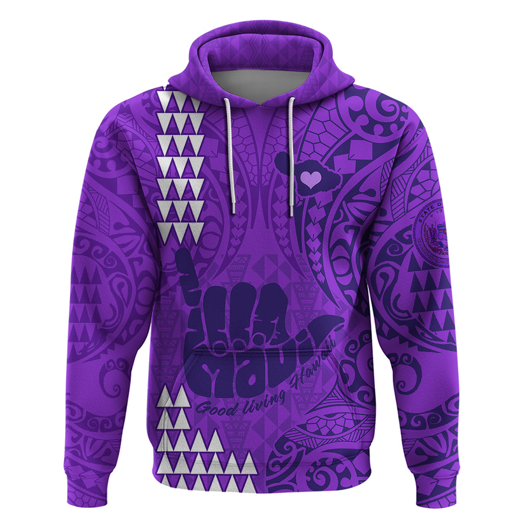 Strong Maui Hoodie Good Living Hawaii with Shaka Sign Kakau Tribal Purple LT9 Purple - Polynesian Pride