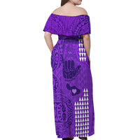 Strong Maui Off Shoulder Maxi Dress Good Living Hawaii with Shaka Sign Kakau Tribal Purple LT9 - Polynesian Pride