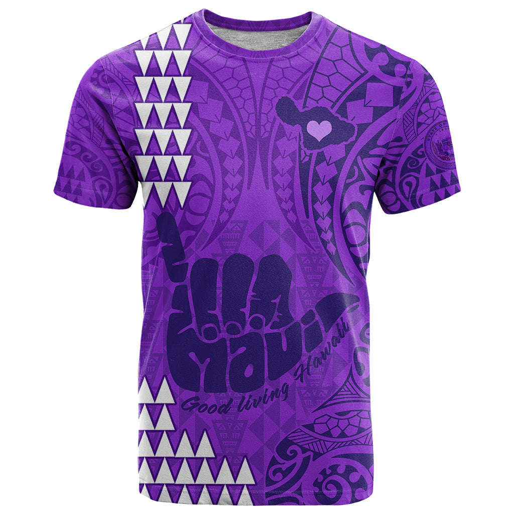 Strong Maui T Shirt Good Living Hawaii with Shaka Sign Kakau Tribal Purple LT9 Purple - Polynesian Pride