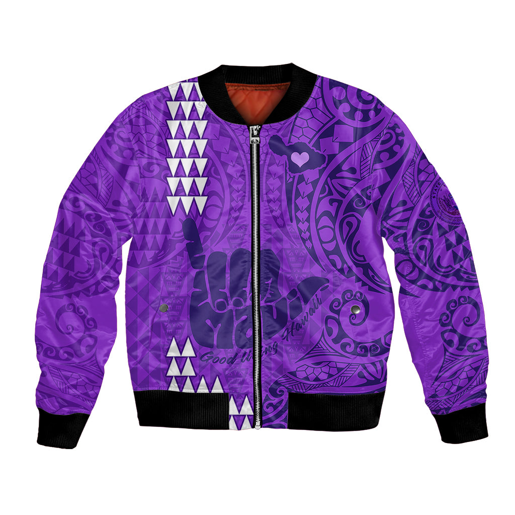 Personalised Strong Maui Bomber Jacket Good Living Hawaii with Shaka Sign Kakau Tribal Purple LT9 Unisex Purple - Polynesian Pride