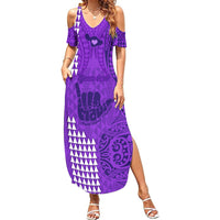 Personalised Strong Maui Summer Maxi Dress Good Living Hawaii with Shaka Sign Kakau Tribal Purple LT9 Women Purple - Polynesian Pride