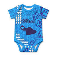 Maui Island Baby Onesie Kakau Tribal Mixed Polynesian Pattern Blue LT9 Blue - Polynesian Pride